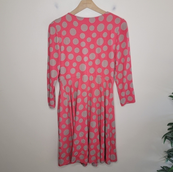 Boden | Coral & Beige Polka Dot Surplice Crossover Bust Dress Size US 8R - Picture 5 of 5